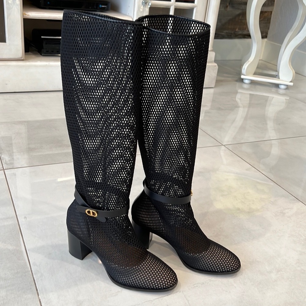 CHRISTIAN DIOR Empriente Mesh Montaigne Knee Boots black size 38. BRAND NEW!!! - Picture 6 of 7